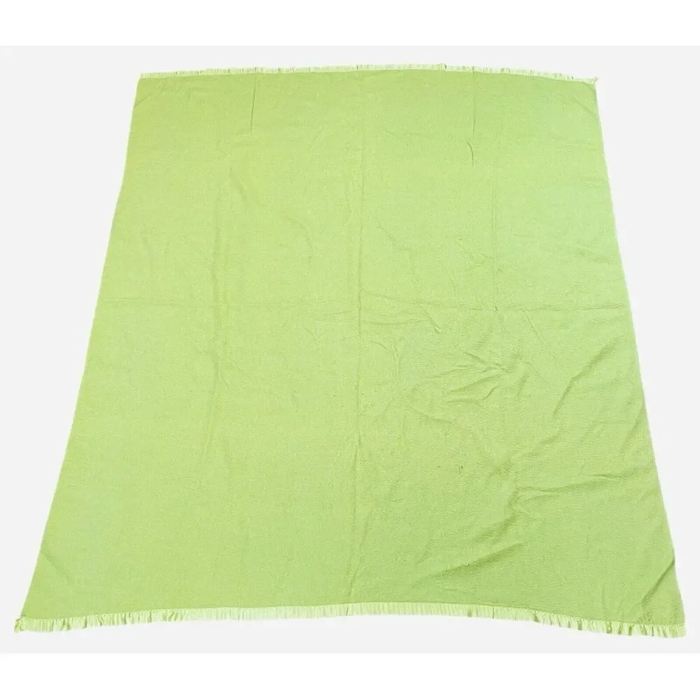 Vintage Light Green Satin Edge Blanket 80 x 66 Unique Color Bed Throw Warm Cozy